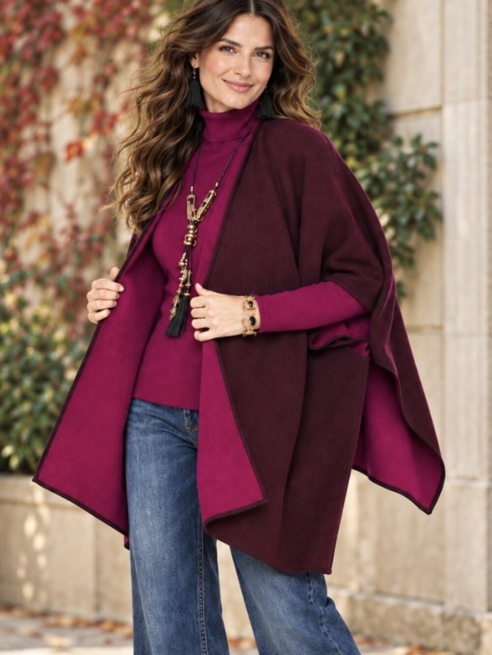 Chico's Ruana Wrap Poncho Reversible Purple/Pink Open Front NWT $80 Sz L/XL